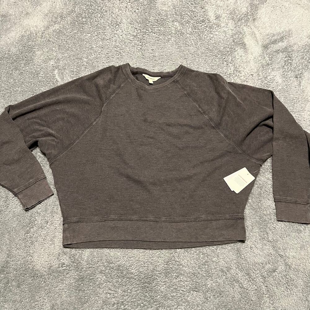 Lucky Brand Shirt Womens Large Raglan Waffle Crop Long Sleeve Gray